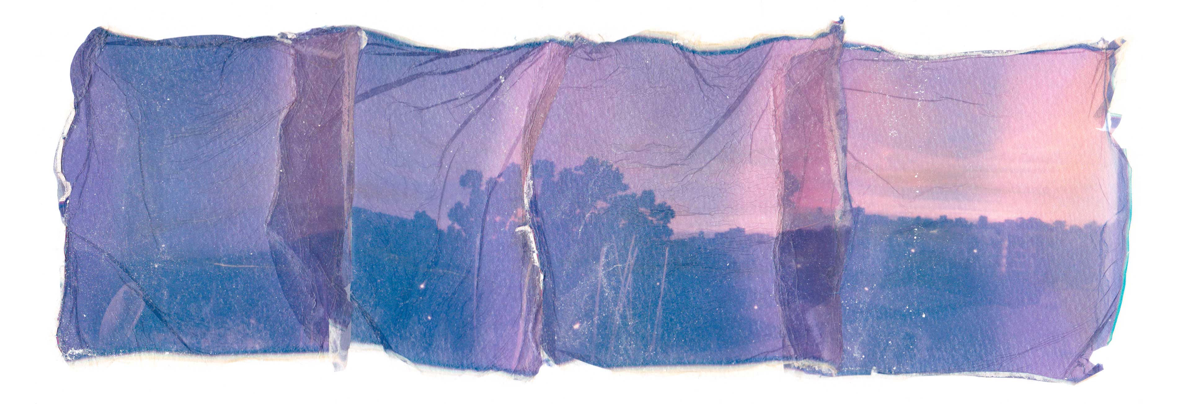 César Augusto Ramírez. S/T (panorama), 2019. Polaroid emulsion on watercolor paper. 20 × 39 cm